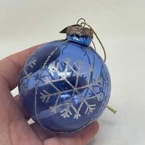 Thomas Pacconi Classics Blue Glass Snowflake Christmas Ornament Silver Glitter